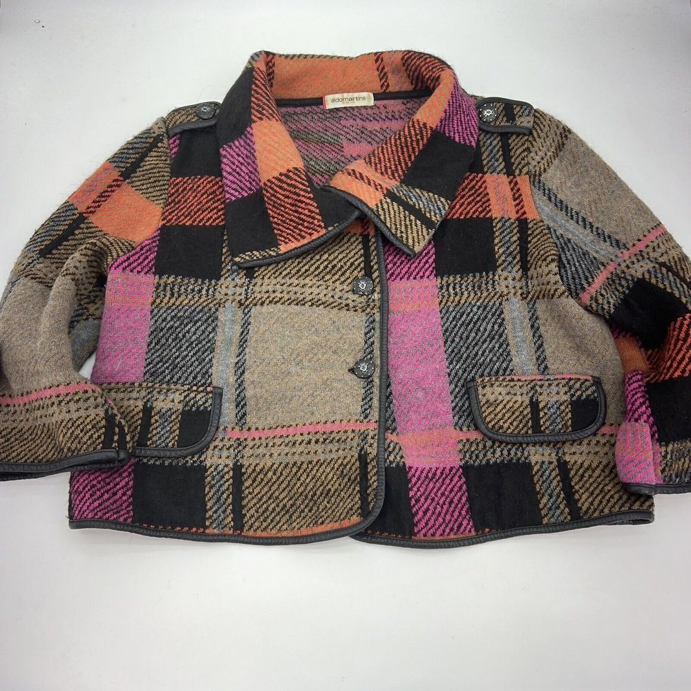 Aldomartins Wool Blend Crop Jacket Coat Size Medium Multicolor Plaid